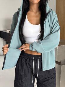 Muchica Women's Minimalist Pocket Long Sleeve Hooded Sports Jacket Breathable Running Gym Training Outdoor Activewear - Army Green - View 7