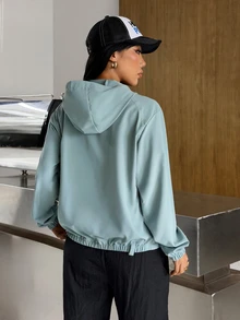 Muchica Women's Minimalist Pocket Long Sleeve Hooded Sports Jacket Breathable Running Gym Training Outdoor Activewear - Army Green - View 2