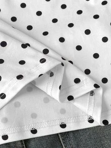 SHEIN Teen Girl Knit Polka Dot Contrast Lace Trim Casual Long Sleeve T-Shirt - Apricot - View 6
