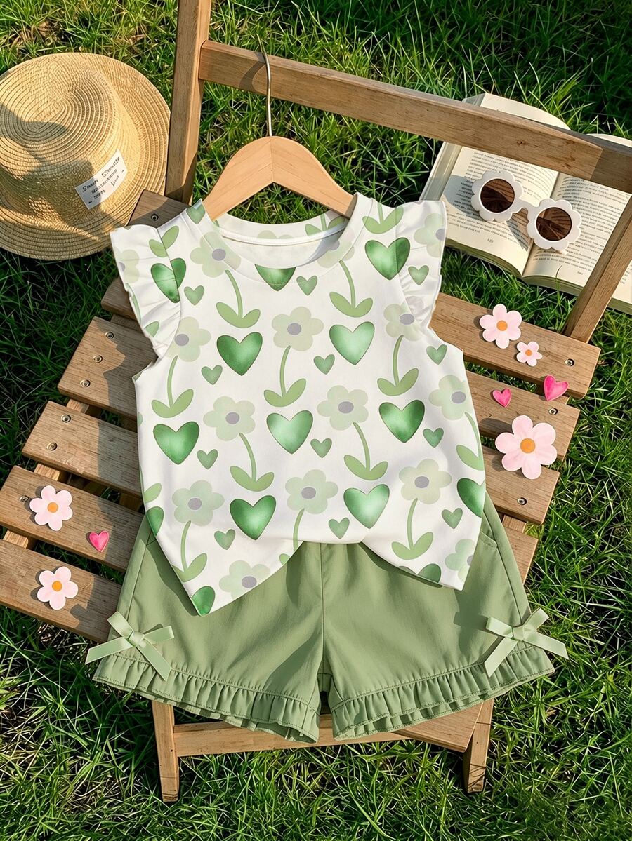 Baby Girl Casual Fashion Cute Flutter Sleeve Round Neck Top Suitable For Spring And Summer - Multicolor - View 1