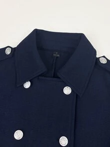 Trelyra Mantel Komuter Wanita Model Vintage Kancing Ganda Berkerah Model Baru Musim Gugur/Dingin - Navy Blue - View 8