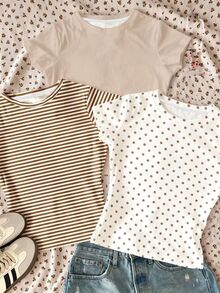 Kids 3PCS Tween Girls T-Shirts - White - View 4