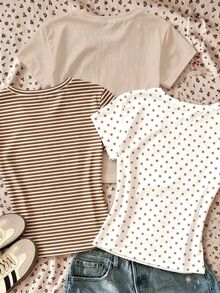 Kids 3PCS Tween Girls T-Shirts - White - View 3
