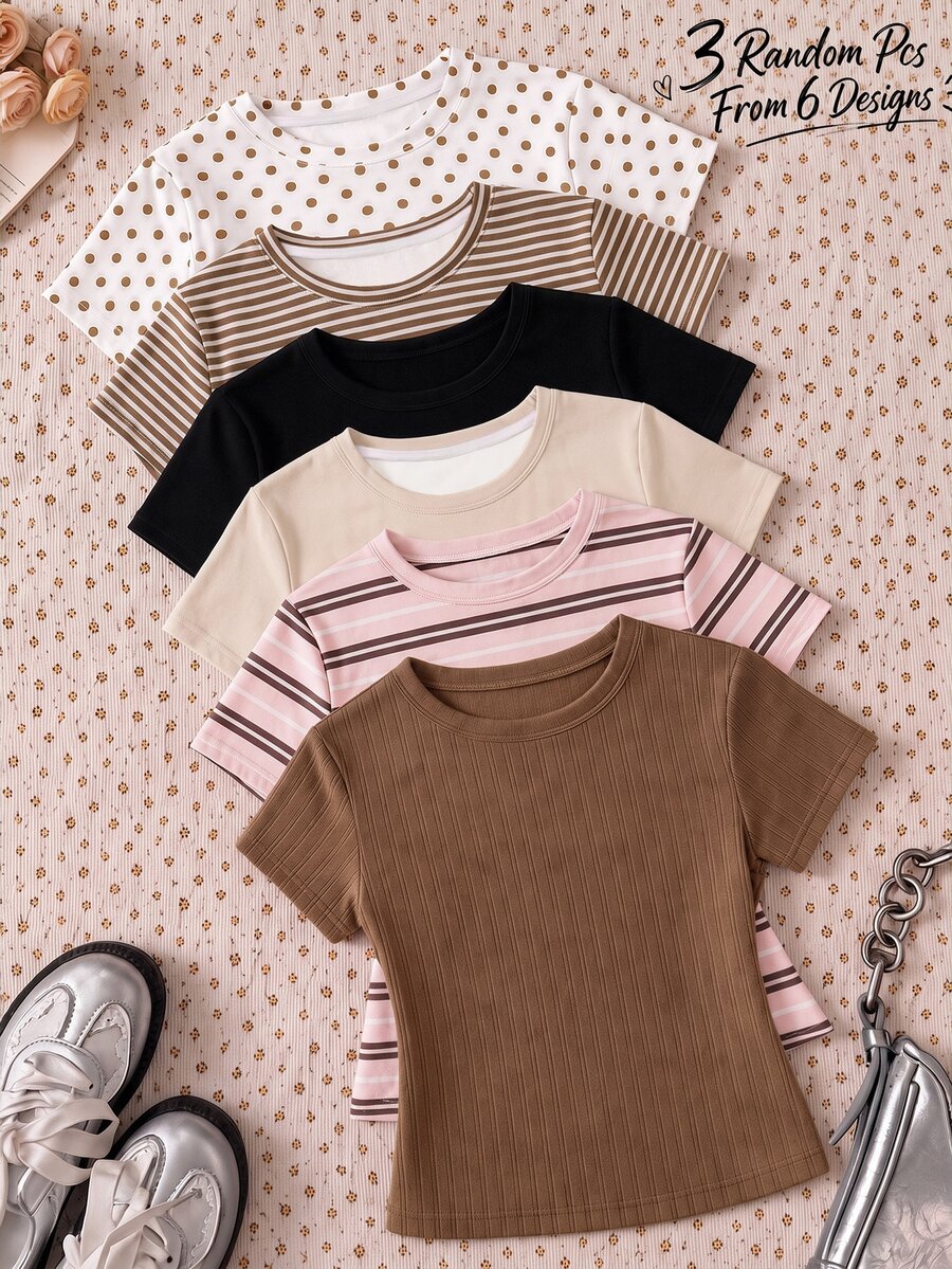 Kids 3PCS Tween Girls T-Shirts - White - View 1