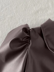 SHEIN Young Girl Autumn Fashion Versatile Petal Sleeve Jacket - Brown - View 3