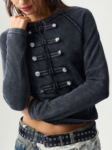 Bohemela Casual Solid Color Knitted Long Sleeve Slim Fit Women's T-Shirt - Black - View 4