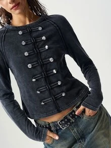 Bohemela Casual Solid Color Knitted Long Sleeve Slim Fit Women's T-Shirt - Black - View 3