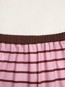 Tween Girls Versatile Pink Striped Colorblock Long Sleeve Top And Light Gray Pants 2 Pieces Set - Pink - View 10