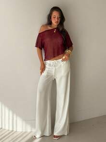 Aloruh Asymmetrical Shoulder Metallic Thread Top - Burgundy - View 4