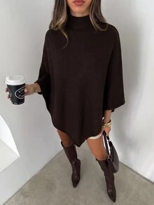 Aloruh 女款秋冬新款披肩式開襟毛衣，卡其色，寬鬆版型，百搭外套，優雅針織衫，適合通勤、日常、休閒、街頭穿搭、居家保暖 - 棕色 - 查看 9