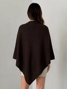 Aloruh 女款秋冬新款披肩式開襟毛衣，卡其色，寬鬆版型，百搭外套，優雅針織衫，適合通勤、日常、休閒、街頭穿搭、居家保暖 - 棕色 - 查看 2