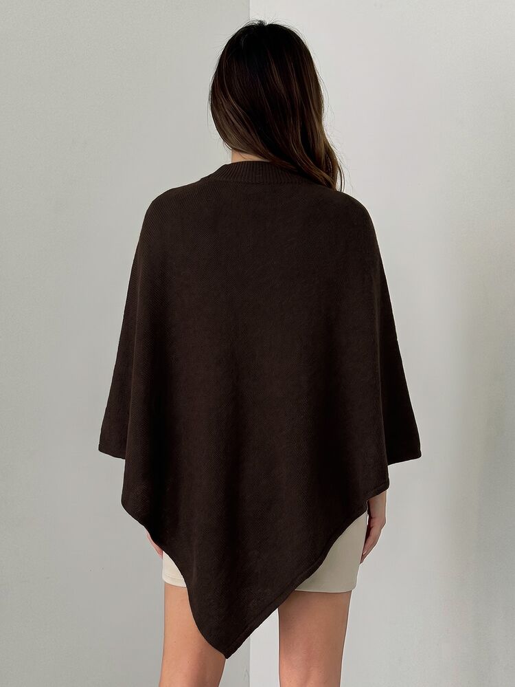 Aloruh Women's Autumn/Winter New Shawl Cape Sweater, Khaki Color, Loose Fit, Versatile Outerwear, Elegant Knitwear Suitable For Commuting, Daily, Casual, Streetwear, Warm Home Wear - Brown - View 2