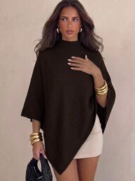 Aloruh Women's Autumn/Winter New Shawl Cape Sweater, Khaki Color, Loose Fit, Versatile Outerwear, Elegant Knitwear Suitable For Commuting, Daily, Casual, Streetwear, Warm Home Wear