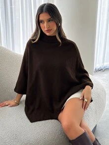 Aloruh 女款秋冬新款披肩式開襟毛衣，卡其色，寬鬆版型，百搭外套，優雅針織衫，適合通勤、日常、休閒、街頭穿搭、居家保暖 - 棕色 - 查看 4