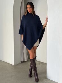 Aloruh 女款秋冬新款披肩式開襟毛衣，卡其色，寬鬆版型，百搭外套，優雅針織衫，適合通勤、日常穿著、休閒、外出、居家保暖 - 藏蓝色 - 查看 8
