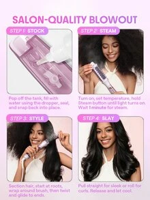 SHEGLAM HAIR Hydra Shot Steam Blowout Brush Pro 1.5"/38mm,Steam Thermal Brush,Hot Air Styler,Scald-Proof Nano-Steam,9 Temps & 3 Steam Levels,Fast Heating & Less Damage,Anti-Frizz & Long-Last,Universal Voltage For All Hair Types - Mauve Purple - View 8