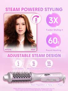 SHEGLAM HAIR Hydra Shot Steam Blowout Brush Pro 1.5"/38mm,Steam Thermal Brush,Hot Air Styler,Scald-Proof Nano-Steam,9 Temps & 3 Steam Levels,Fast Heating & Less Damage,Anti-Frizz & Long-Last,Universal Voltage For All Hair Types - Mauve Purple - View 3