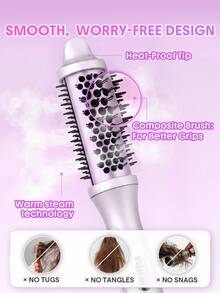 SHEGLAM HAIR Hydra Shot Steam Blowout Brush Pro 1.5"/38mm,Steam Thermal Brush,Hot Air Styler,Scald-Proof Nano-Steam,9 Temps & 3 Steam Levels,Fast Heating & Less Damage,Anti-Frizz & Long-Last,Universal Voltage For All Hair Types - Mauve Purple - View 6