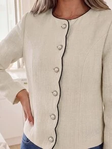 KARISMINA Jaket Lengan Panjang Kasual Wanita Motif Blok Warna untuk Sehari-hari - Aprikot - View 5