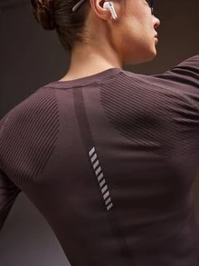Powerista Women's Solid Color Raglan Long Sleeve Casual Fitness Sports T-Shirt Seamless Breathable Gym Workout Fitness Running Brown Training Fashion Casual - Brown - View 5