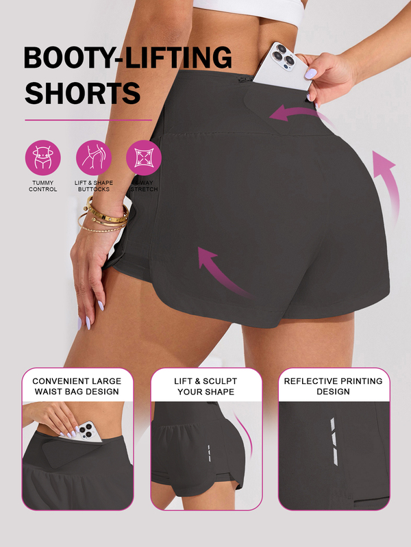 WanderVale Women's Elastic Waist Pocket Loose Casual Double Layer Shorts High Waist Gym Shorts Women Exercise Shorts
