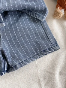 SHEIN Summer Washed Light Blue Simple Versatile Fashion Toddler Boys' Denim Set - Blue - View 8