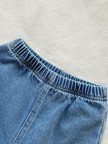 SHEIN 2pcs Baby Girl Sweet 3D Floral Jacquard Long Sleeve Top With Bow & Ruffle Trim, Denim Jeans Fashion Set - Multicolor - View 10