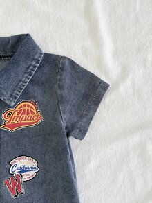 SHEIN Vintaside Kids Baby Boy Summer Infant Sport Digital Basketball Print Short Sleeve Romper Bodysuit - Dusty Blue - View 6
