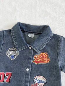 SHEIN Vintaside Kids Baby Boy Summer Infant Sport Digital Basketball Print Short Sleeve Romper Bodysuit - Dusty Blue - View 5