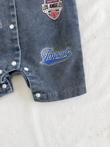 SHEIN Vintaside Kids Baby Boy Summer Infant Sport Digital Basketball Print Short Sleeve Romper Bodysuit - Dusty Blue - View 7