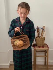 Dazy Kids Tween Girl Home Wear Dark Green Navy Red Plaid Long Sleeve Brushed Casual 2 Pieces Set Fall - Green - View 4