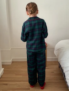 Dazy Kids Tween Girl Home Wear Dark Green Navy Red Plaid Long Sleeve Brushed Casual 2 Pieces Set Fall - Green - View 2