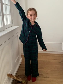 Dazy Kids Tween Girl Home Wear Dark Green Navy Red Plaid Long Sleeve Brushed Casual 2 Pieces Set Fall - Green - View 7