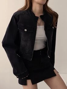 DAZY Women's Collared Washed Denim 2 Pieces Set, Youthful Style - Grey - View 6