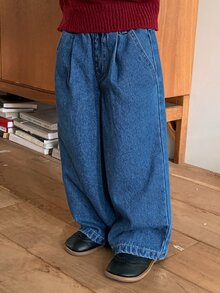 DAZY Young Girl Heart Patched Wide Leg Jeans - Medium Wash - View 3