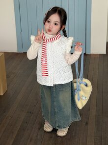 DAZY Infant (Girl) Ruffle Bow Padded Coat, Autumn/Winter - White - View 4