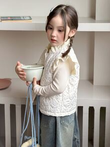 DAZY Infant (Girl) Ruffle Bow Padded Coat, Autumn/Winter - White - View 6