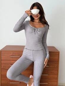 DAZY Women's Long Sleeve Top & Pants Pajama Set Fall - Dusty Purple - View 3