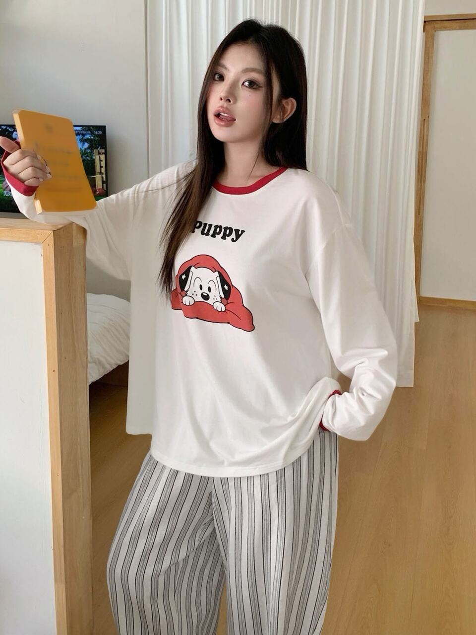 Dazy Plus Cute Cartoon Home Wear Long Pants 2-Piece Pajama Set Fall