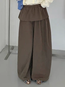 Dazy Plus Women's Elastic Waist Patchwork Loose Casual Lantern Pants Long Design Fall - Black - View 5