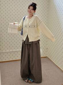 Dazy Plus Women's Elastic Waist Patchwork Loose Casual Lantern Pants Long Design Fall - Black - View 4
