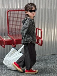 Dazy Kids Young Boy Striped Hooded Sweatshirt Top + Curved Leg Tapered Casual Pants 2 Pieces Sweatshirt Set Fall - Black - View 3