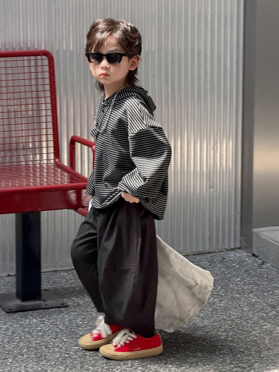 Young Boy Striped Hooded Sweatshirt Top + Curved Leg Tapered Casual Pants 2 Pieces Sweatshirt Set Fall