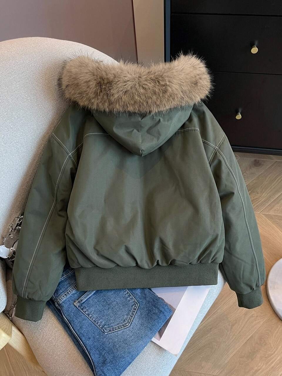 Women's Loose Street Casual Padded Coat With Fur Lining And Hooded Fur Collar Fall Jacket