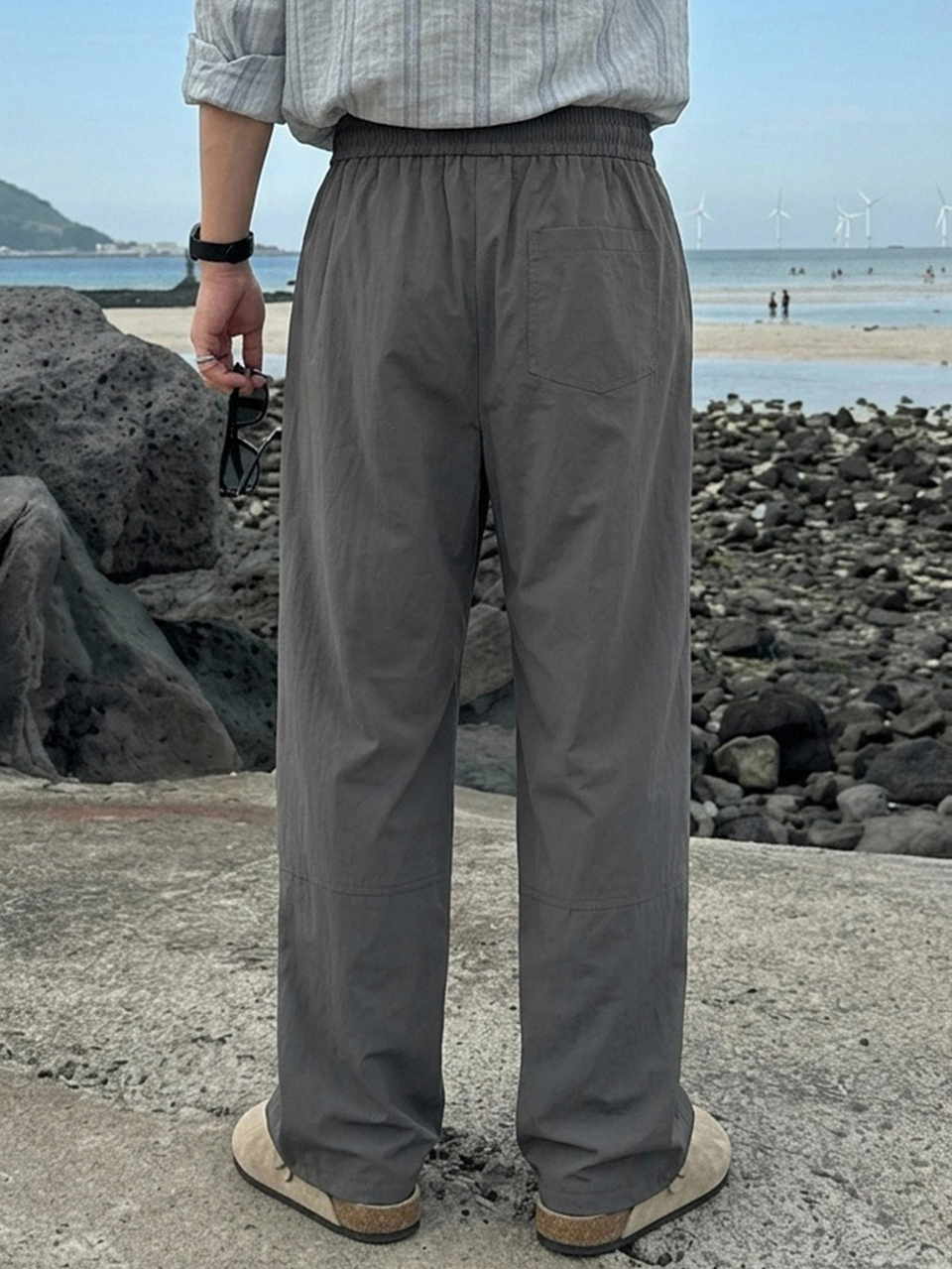 Men's Long Gray Cargo Pocket Design Straight Leg Pants Fall