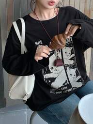 Dazy Plus T-shirt à manches longues coupe ample avec imprimé de dessin animé, nouveau style printemps/automne