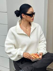 Dazy Plus Fleece Thickened Solid Color Loose Casual Pullover Sweatshirt For Autumn/Winter - White - View 5