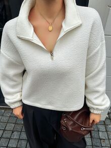 Dazy Plus Fleece Thickened Solid Color Loose Casual Pullover Sweatshirt For Autumn/Winter - White - View 8