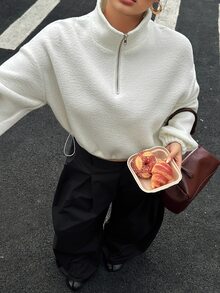 Dazy Plus Fleece Thickened Solid Color Loose Casual Pullover Sweatshirt For Autumn/Winter - White - View 6