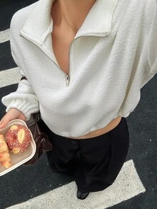 Dazy Plus Fleece Thickened Solid Color Loose Casual Pullover Sweatshirt For Autumn/Winter - White - View 7
